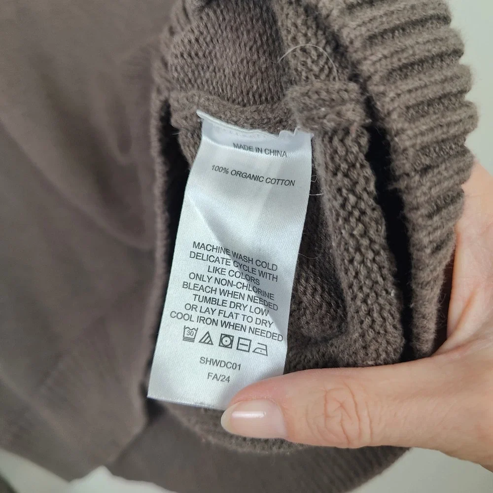 Quince Organic Cotton Boyfriend Crew Sweater Womens Large Brown Ribbed Oversized_7